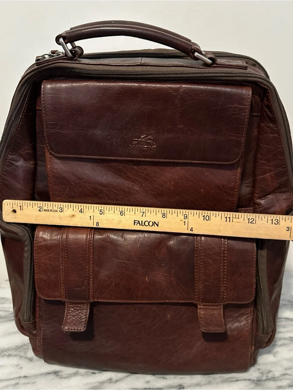 Mancini Brown Leather Men's Backpack - Classic Travel & Work Bag RFID
